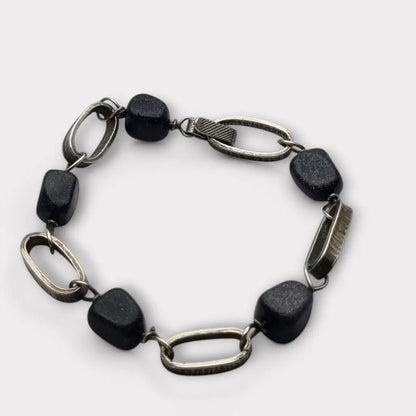 Pulsera vintage de plata y piedra dorada azul para mujer hecha a mano