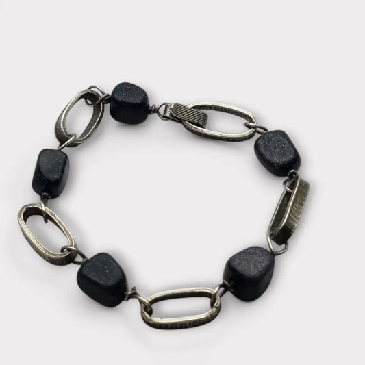 Pulsera vintage de plata y piedra dorada azul para mujer hecha a mano