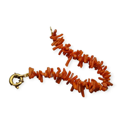 Pulsera de coral rojo natural y cierre plata dorada 1970 regalos mujer.