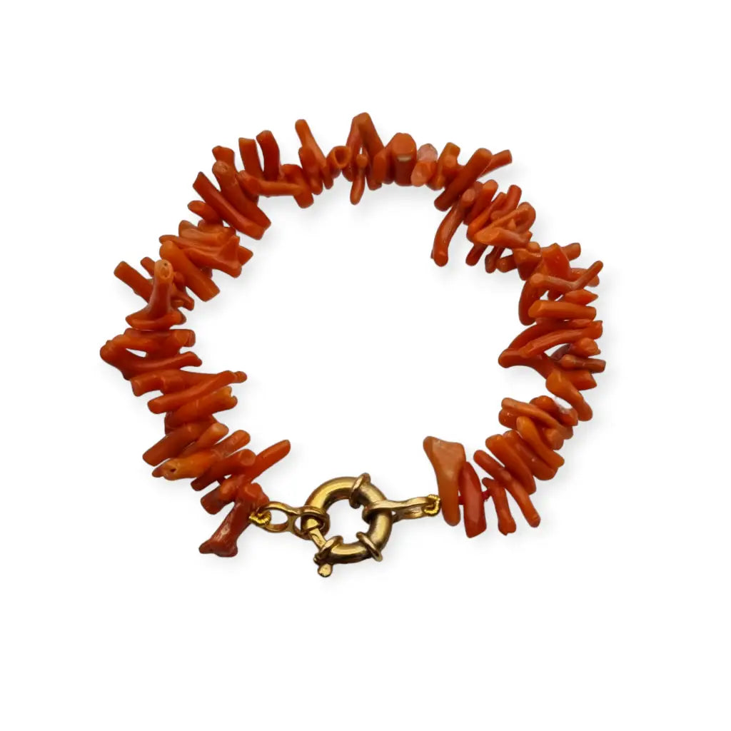 Pulsera de coral rojo natural y cierre plata dorada 1970 regalos mujer.