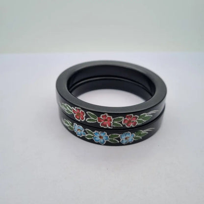 Pulseras de Lucite Juego dos pulseras pintadas a mano con diseño floral