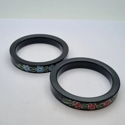 Pulseras de Lucite Juego dos pulseras pintadas a mano con diseño floral