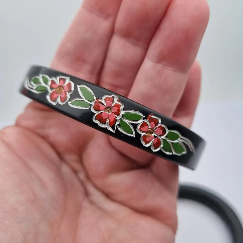 Pulseras de Lucite Juego dos pulseras pintadas a mano con diseño floral