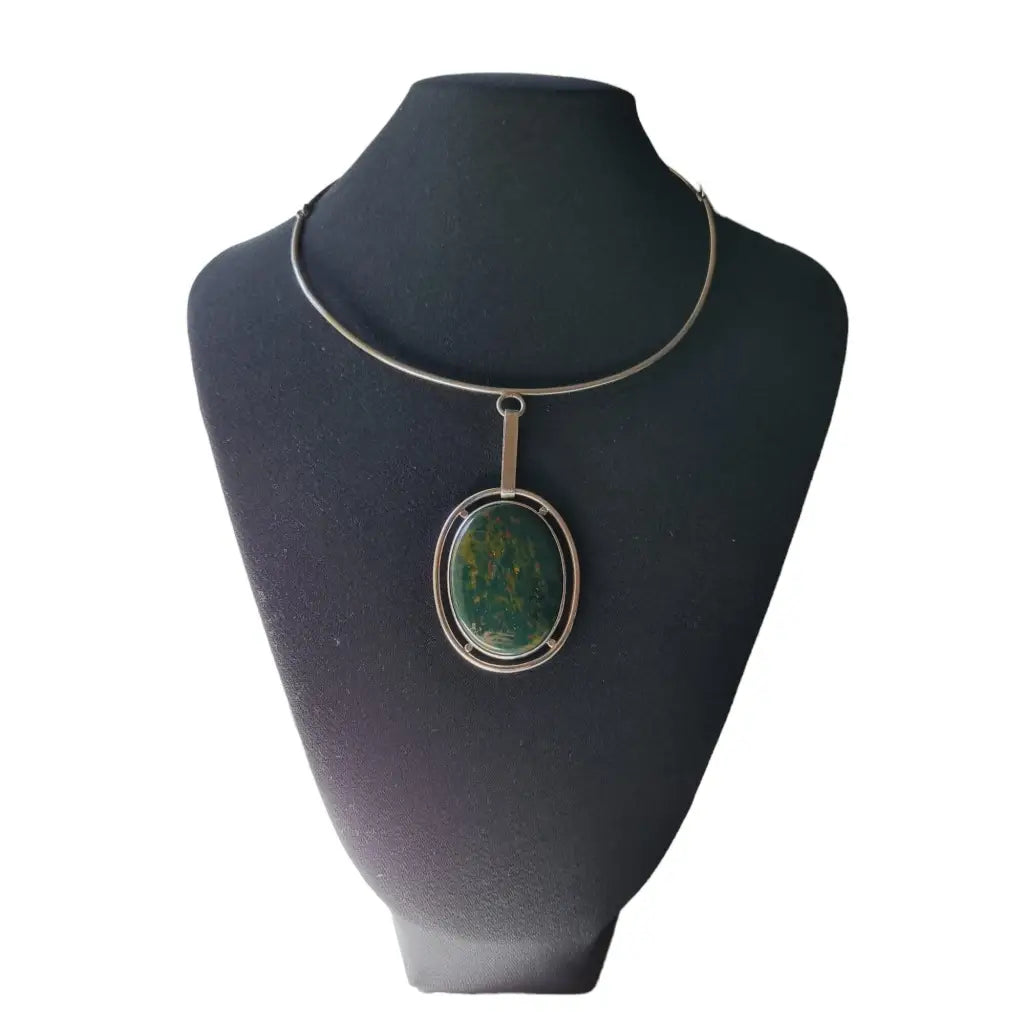 Colgante piedra plana Jaspe heliotropo plata collar Green Boho gargantilla