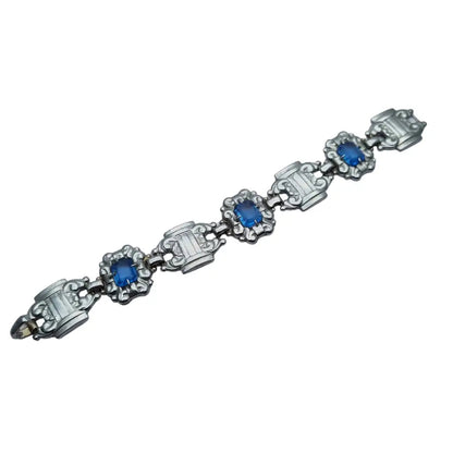 Pulsera art deco azul pulsera de tono plateado antiguo para mujer regalos