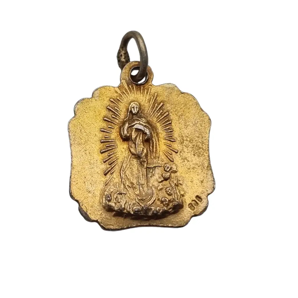 Antiguo colgante Religioso en plata de Pío X esmalte azul medalla la Virgen