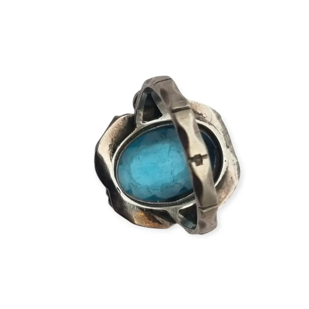 Anillo antiguo art deco de mujer plata con piedra azul 1950 regalos retro.