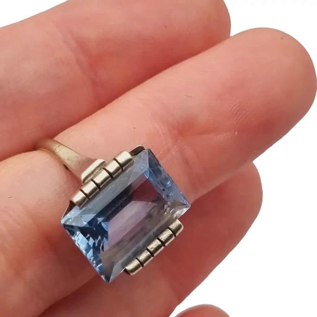 Anillo art déco de plata y azul para mujer joyas compromiso los años