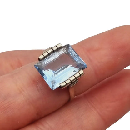 Anillo art déco de plata y azul para mujer joyas compromiso los años