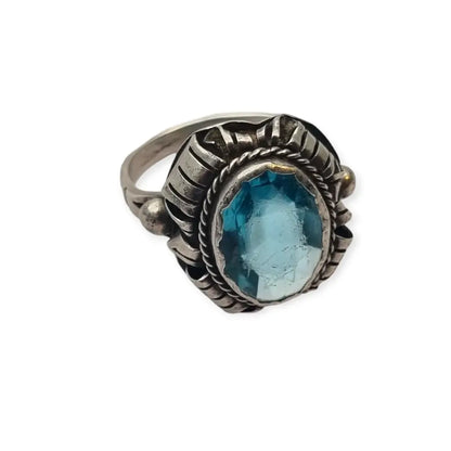 Anillo antiguo art deco de mujer plata con piedra azul 1950 regalos retro.