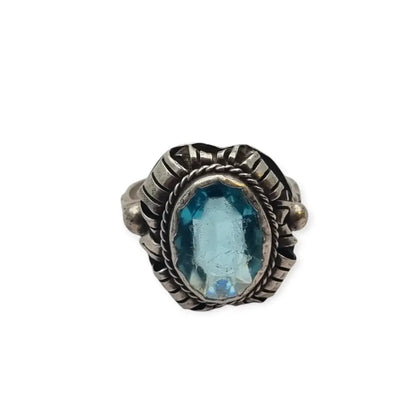 Anillo antiguo art deco de mujer plata con piedra azul 1950 regalos retro.