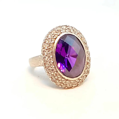 Elegante y delicado anillo vintage de plata para mujer cocktail piedra