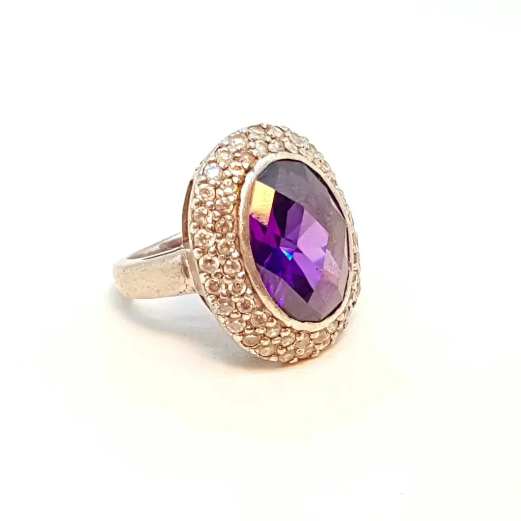 Elegante y delicado anillo vintage de plata para mujer cocktail piedra