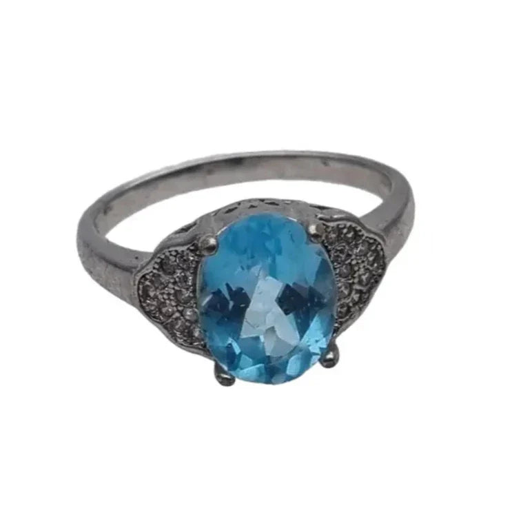 Anillo art deco de plata y topacio azul regala joyas antiguas vintage.