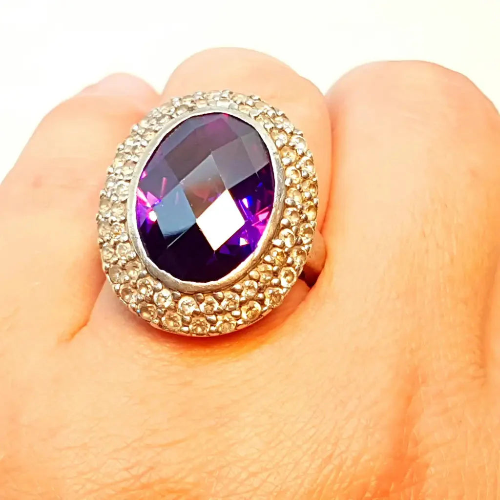 Elegante y delicado anillo vintage de plata para mujer cocktail piedra