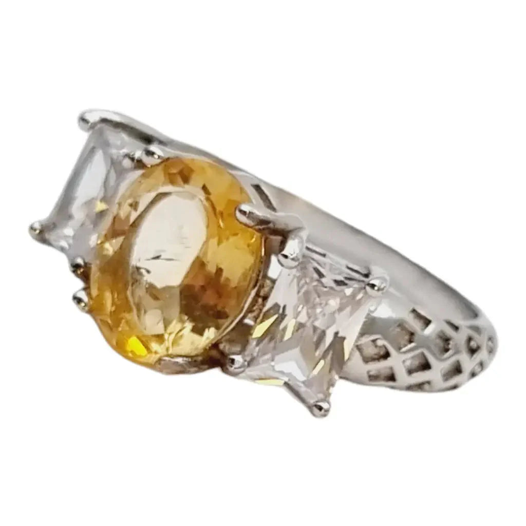 Anillo plata citrino vintage amarillo.