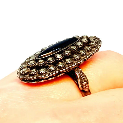 Anillo victoriano anillo mujer vintage Onyx plata 925 onix y marcasitas anillos