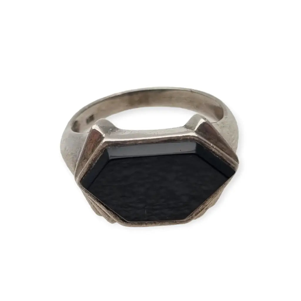 Anillo vintage estilo art déco de plata y ónix regalos retro para mujer 1980.