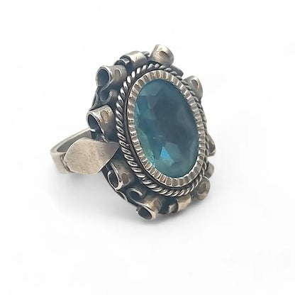 Antiguo Anillo de sello Art Déco en plata y piedra azul 1940 regalos mujer.