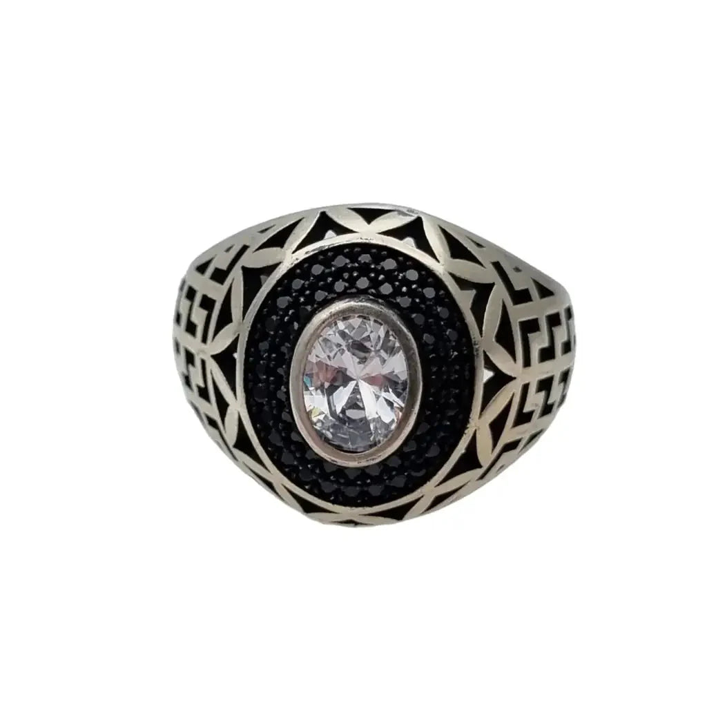 Elegante anillo de plata para hombre piedras brillantes en blanco y negro