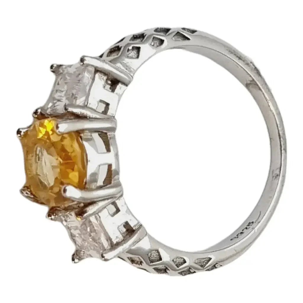 Anillo plata citrino vintage amarillo.