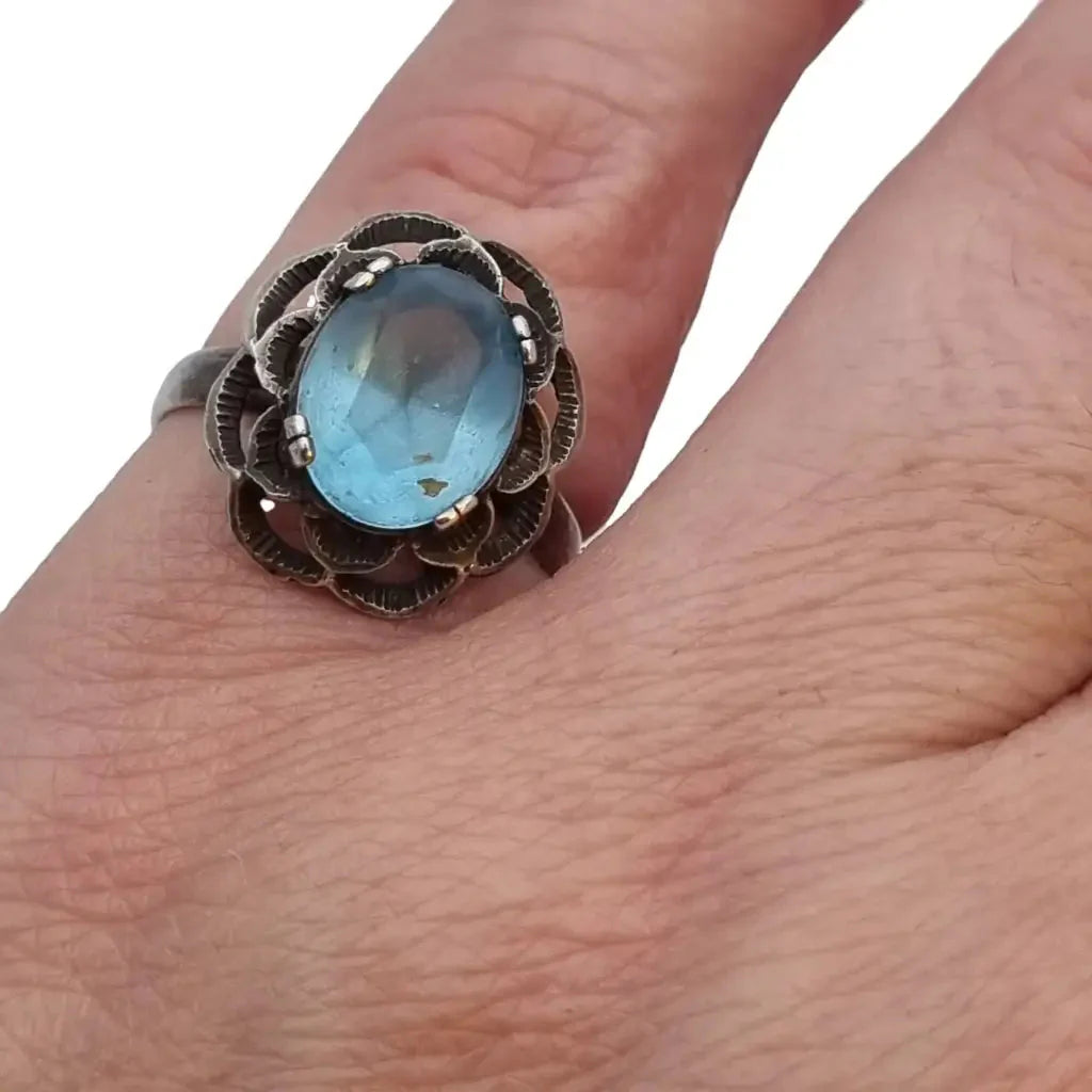 Anillo de plata art deco anillos joyería antigua azules para mujer