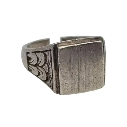 Anillo art déco de plata estilo sello ajustable circa 1940. Joyería antigua