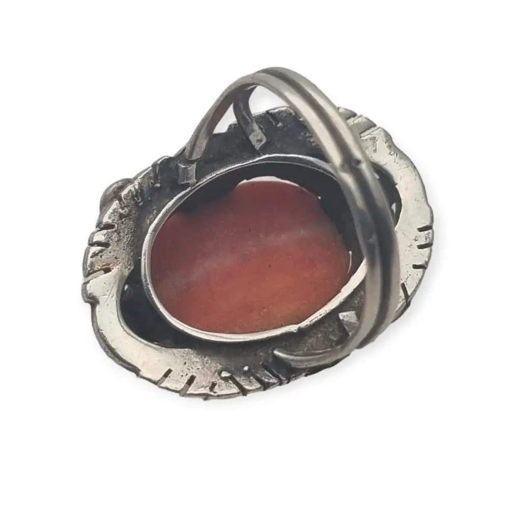 Anillo Art Deco Coral y Plata joyería floral de mujer Ideal regalos antiguos.