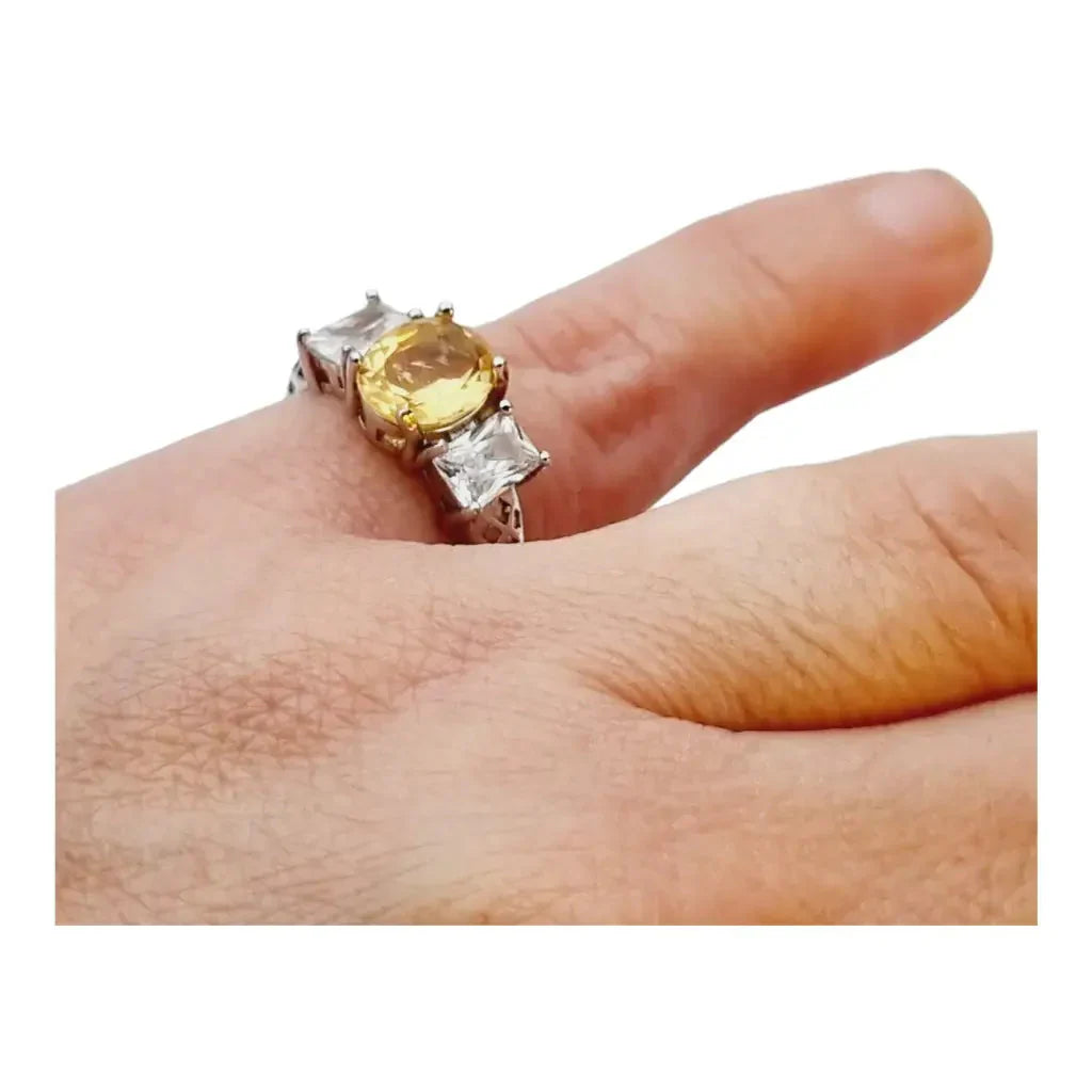 Anillo plata citrino vintage amarillo.