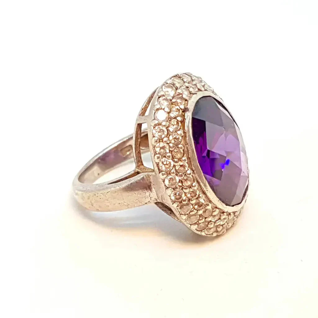 Elegante y delicado anillo vintage de plata para mujer cocktail piedra