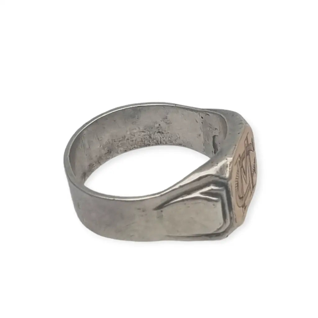 Anillo sello Art Deco de plata y vistas oro para hombre 1940 regalos