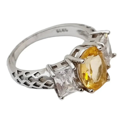 Anillo plata citrino vintage amarillo.