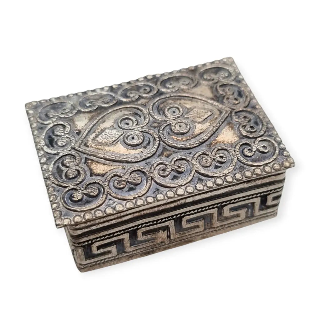 Caja rectangular geométrica antigua en plata 935 relieve