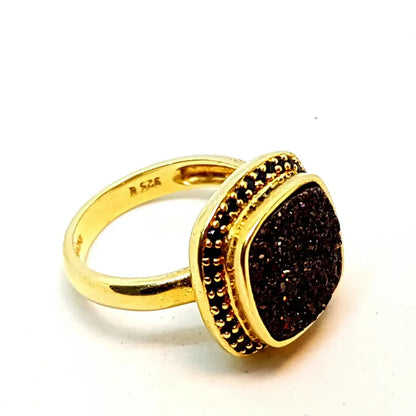 Anillo vintage anillo druzy bronce y espinela negra plata oro 14k talla 9