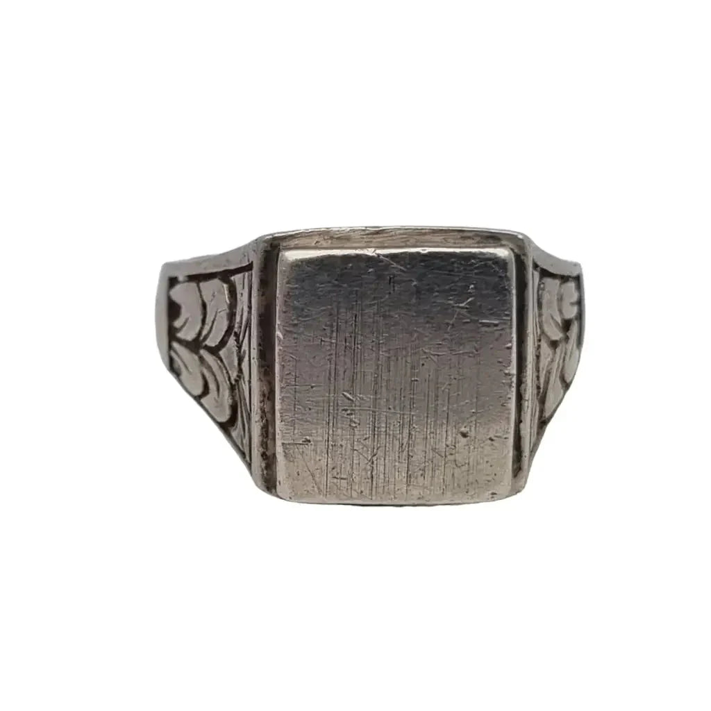 Anillo art déco de plata estilo sello ajustable circa 1940. Joyería antigua