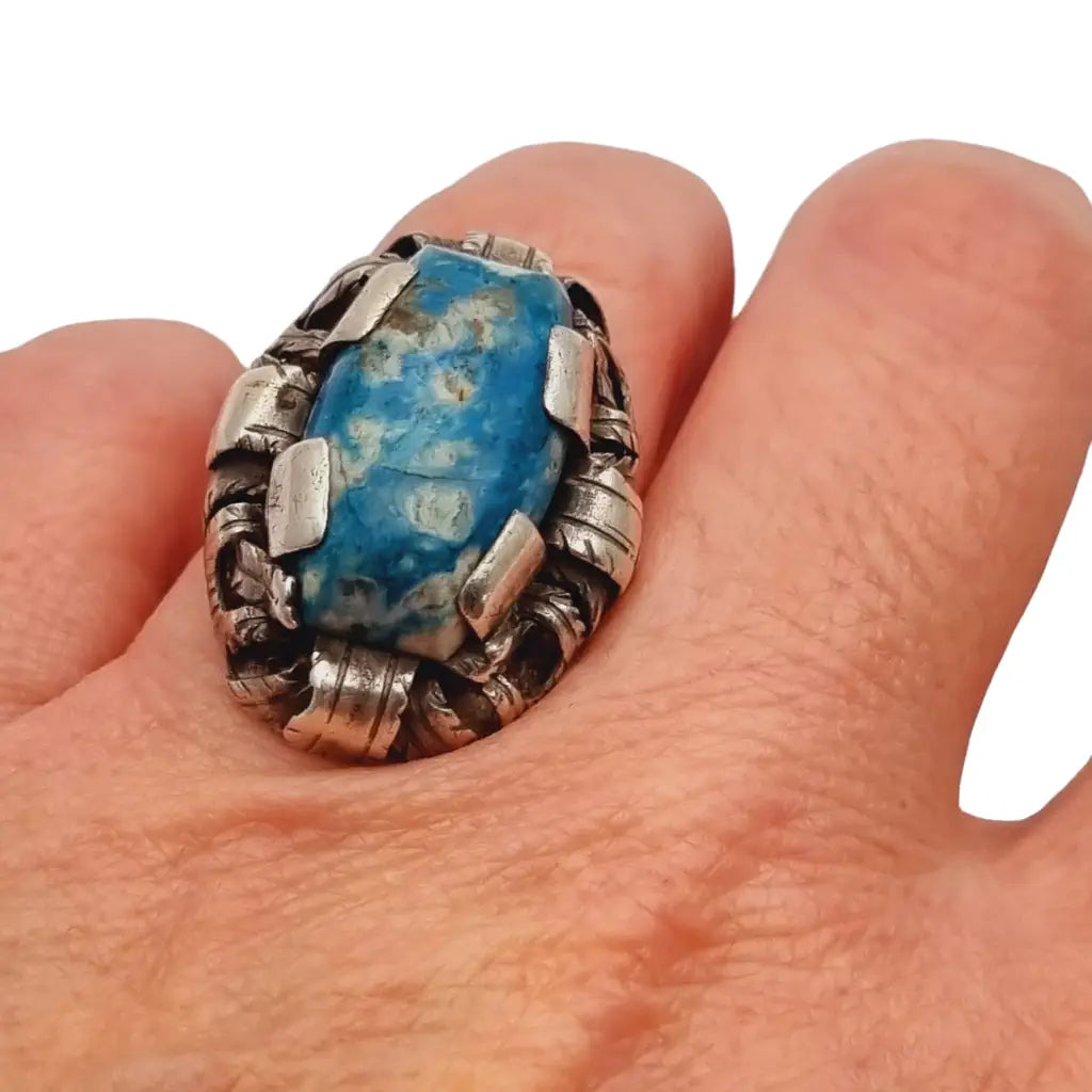 Anillo Art Déco de plata y piedra azul para mujer regalos únicos.