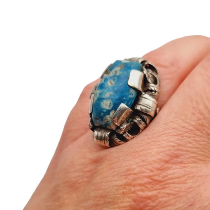 Anillo Art Déco de plata y piedra azul para mujer regalos únicos.