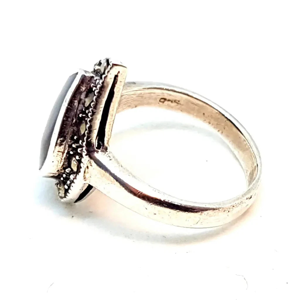 Anillo de ónix vintage para mujer anillo plata ley con piedra joyería