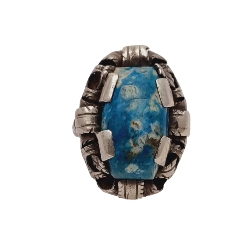 Anillo Art Déco de plata y piedra azul para mujer regalos únicos.