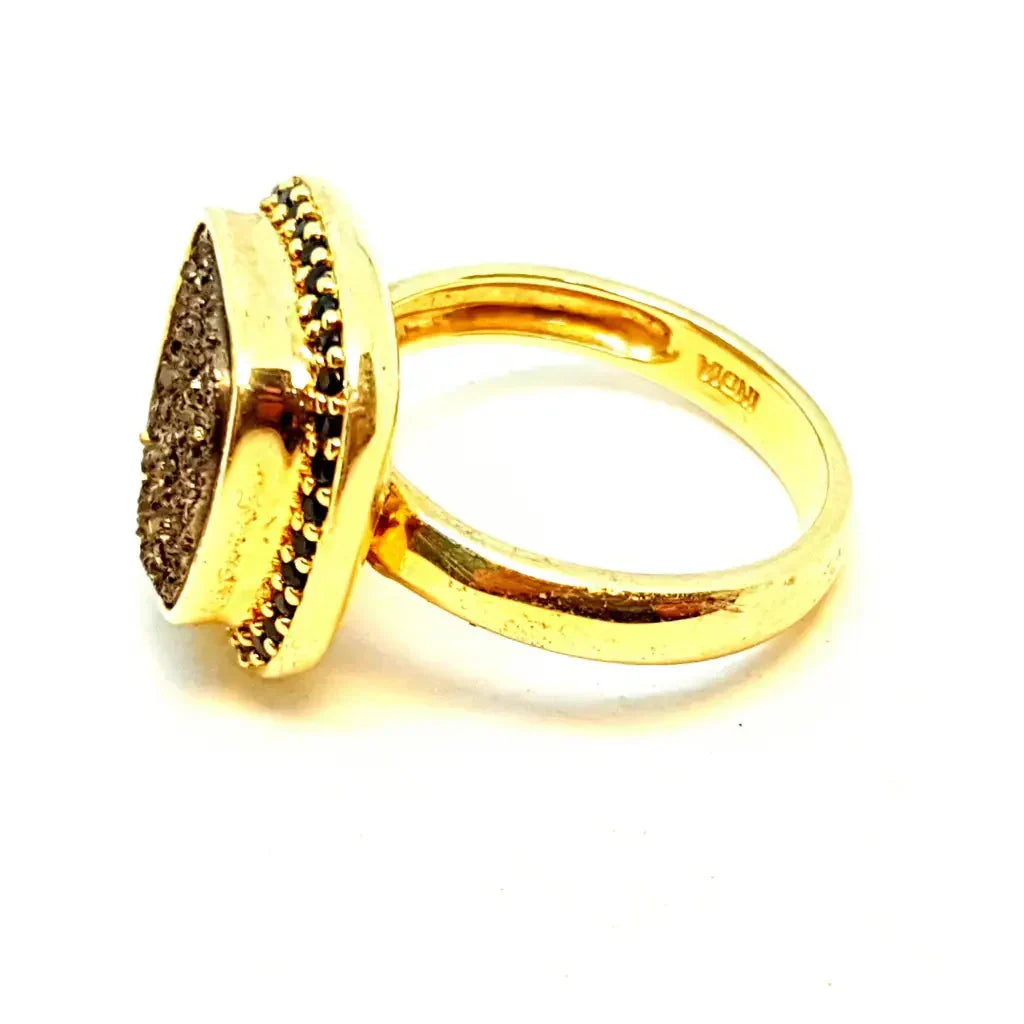 Anillo vintage anillo druzy bronce y espinela negra plata oro 14k talla 9