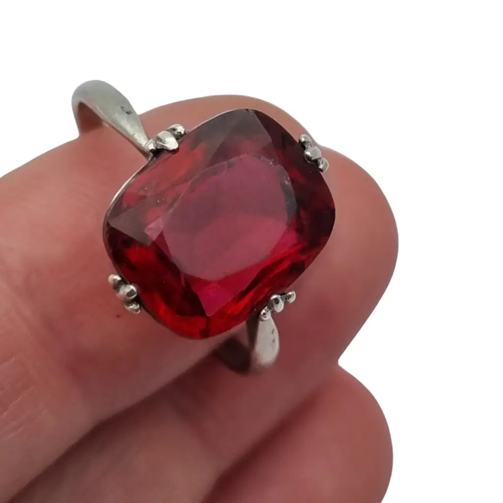 Anillo Art Decó Vintage de Plata y Piedra Roja Estilo Clásico para Mujer