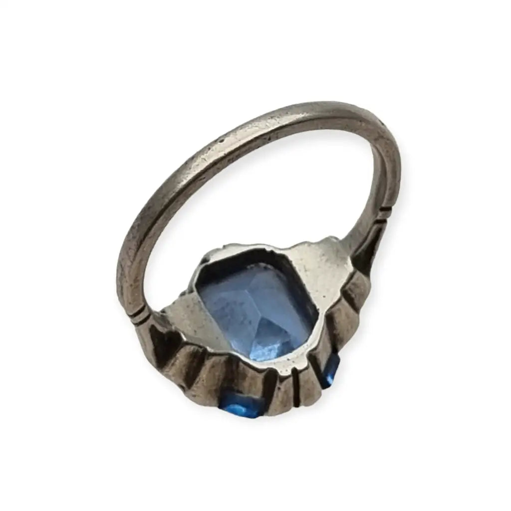 Anillo art déco antiguo para mujer de plata compromiso con piedra azul