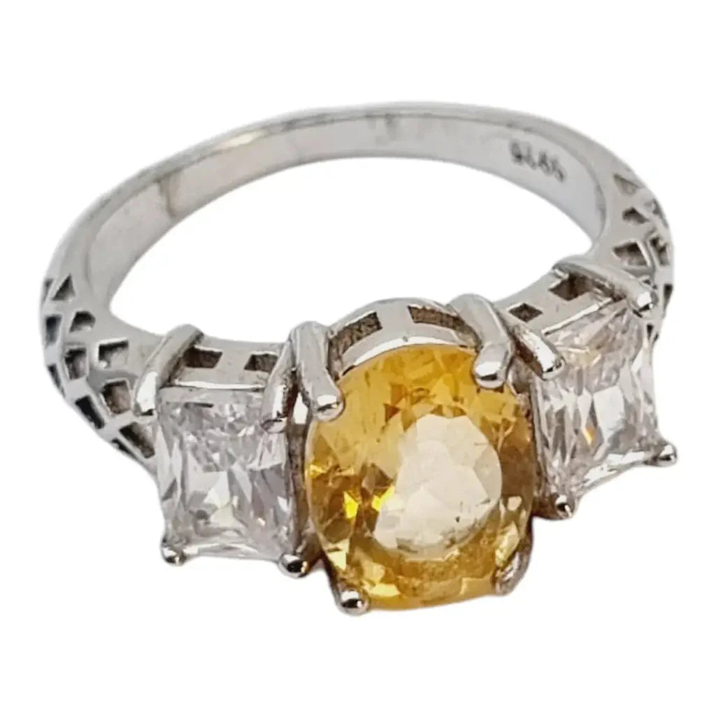 Anillo plata citrino vintage amarillo.