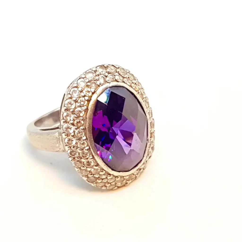 Elegante y delicado anillo vintage de plata para mujer cocktail piedra