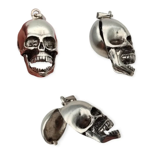 Colgante calavera vintage plata articulado compartimento oculto amuleto