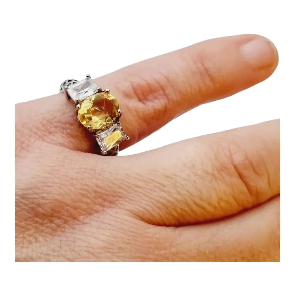 Anillo plata citrino vintage amarillo.