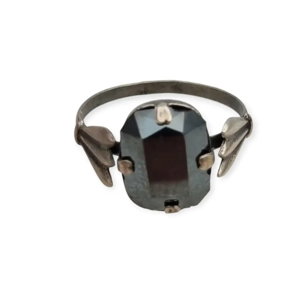 Anillo Art Decó de plata y hematite para mujer 1940-50 regalos especiales.