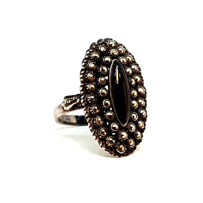 Anillo victoriano anillo mujer vintage Onyx plata 925 onix y marcasitas anillos