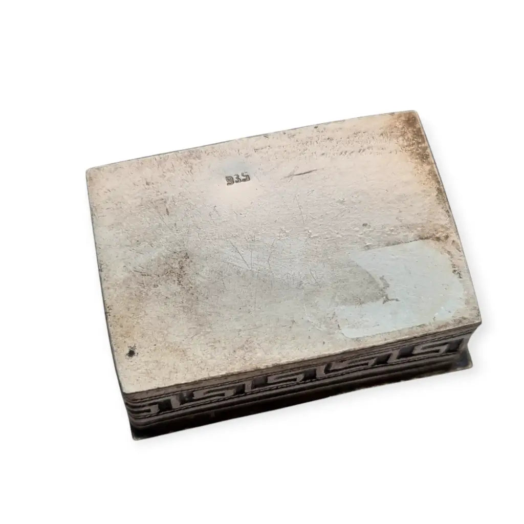 Caja rectangular geométrica antigua en plata 935 relieve