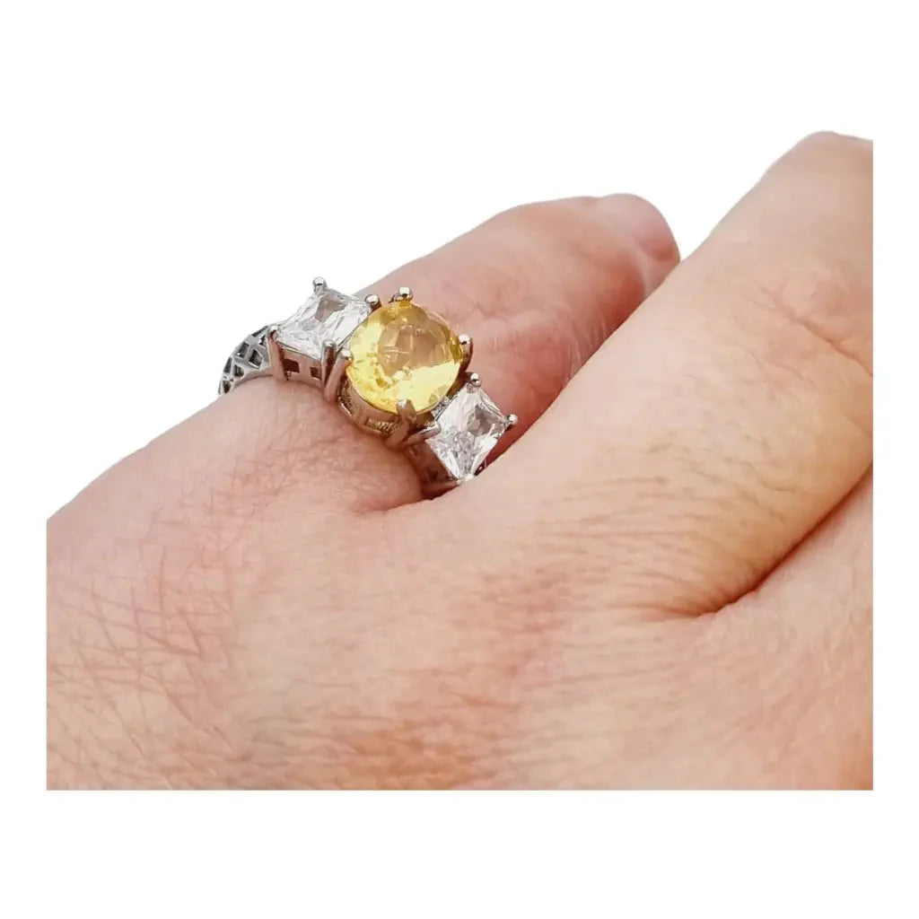 Anillo plata citrino vintage amarillo.